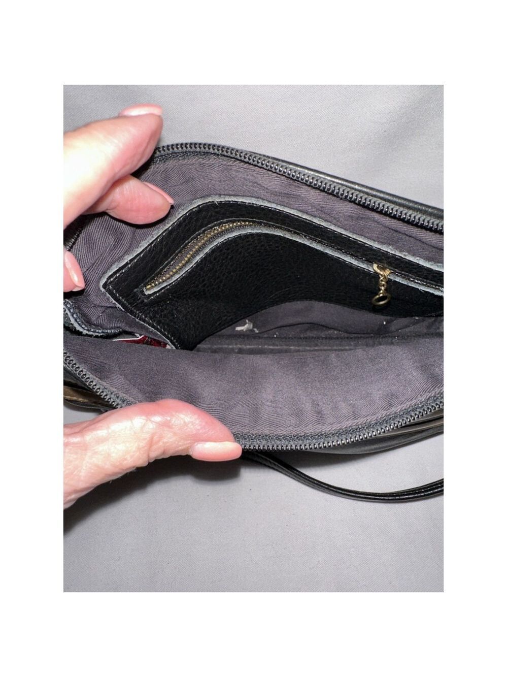 Vintage Orvis Black Brown Pebbled Leather Crossbody Bag - Picture 5 of 8